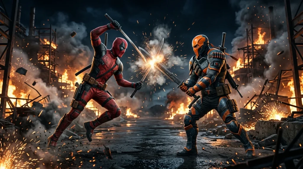 Deadpool vs Deathstroke in Comics Scaling